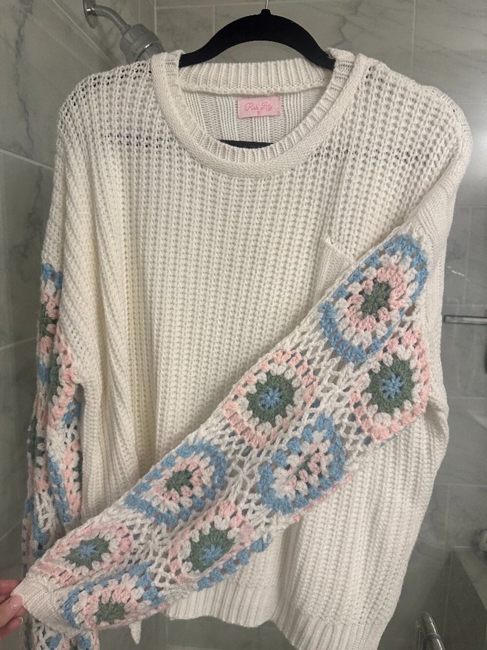 Pink Lily Crochet Sweater - Medium